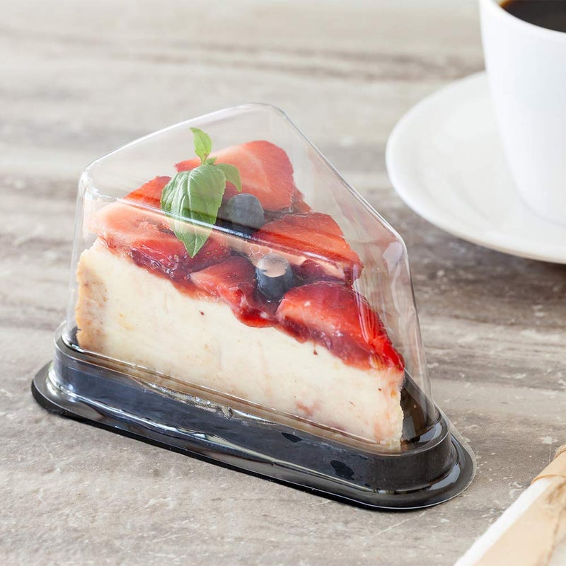 Restaurantware 5.5 x 4.1 x 3 Inch Cake Slice Containers 100 Disposable Individual Pie Slice Containers - With Clear Covers Triangle Black Plastic Pie Slice Boxes For Pastries or Cheesecakes - Image 3